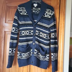 Old Navy Men's Blue Aztec Textured Shawl Cardigan Sweater Long Sleeve Sz…